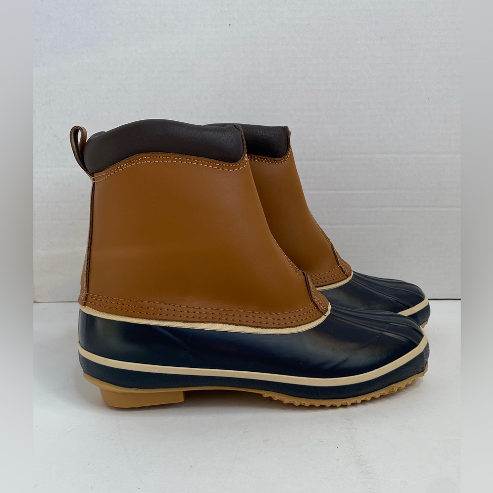 Women's Haband's Ice House Boots Snow Rubber Duckie Brown Blue Zip up Sz 7D